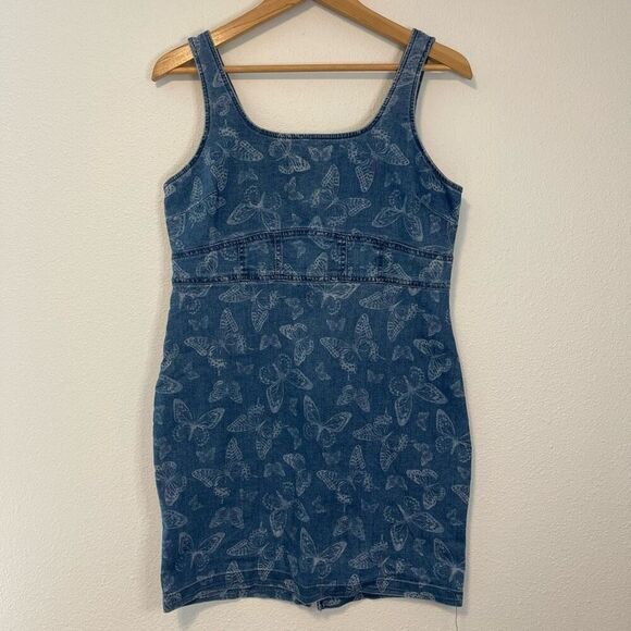 90s Y2K Butterly Denim Mini Dress Size Large - Picture 1 of 7